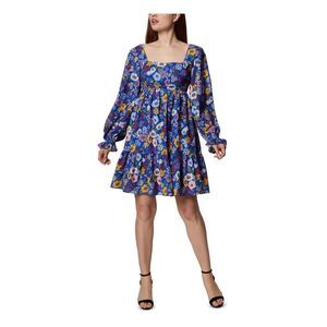 BCBGENERATION Womens Blue Lined Flounce Hem Balloon Sleeve Baby Doll Dress 2